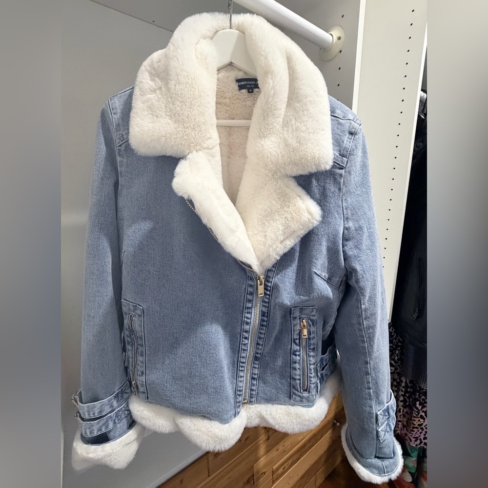 Generation Love, Molly, Light Blue Denim Jacket with White Faux Fur
